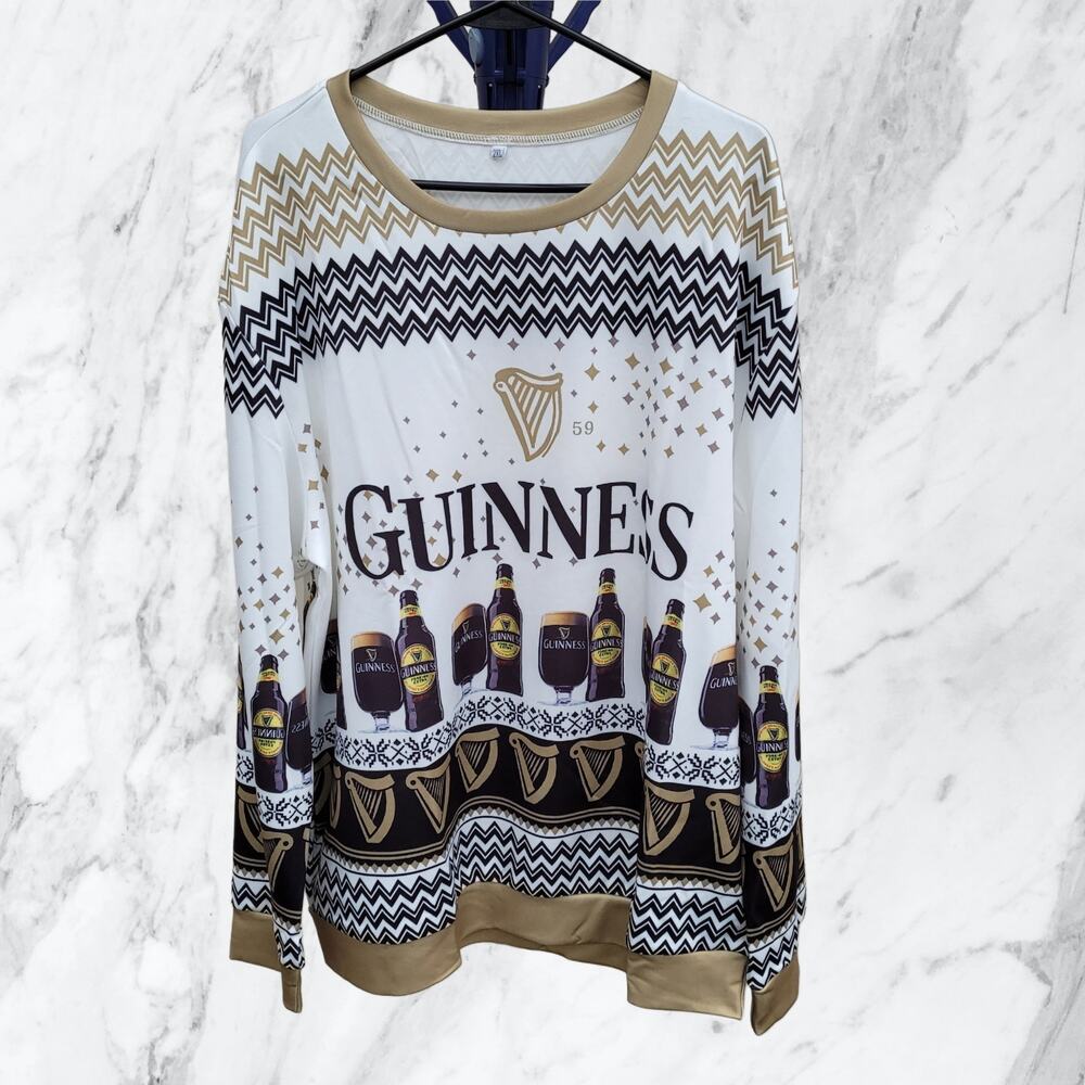 Guinness Beer Pints Fair Isle Long Sleeve Smooth T-shirt St Patricks Day size 2X